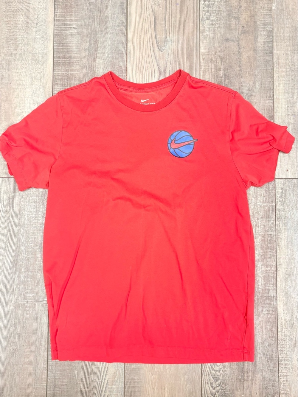 Nike -Mens Red Dri-FIT Tee with Blue Basketball Swoosh Size MD